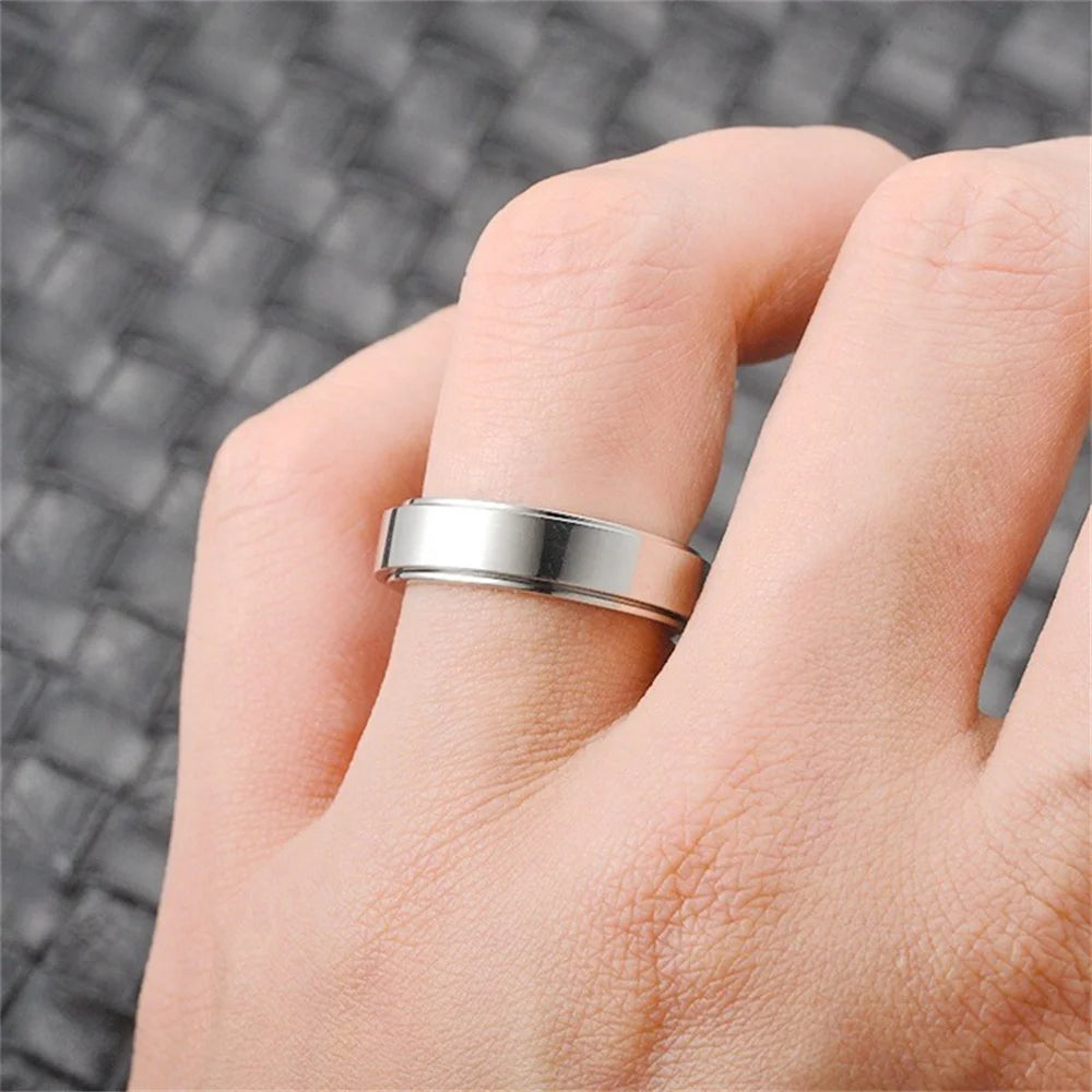 Anxiety Fidget Spinner Stainless Steel Black Rings Simple Titanium Steel Ring for Men Women High Quality Anti Stress Jewelry