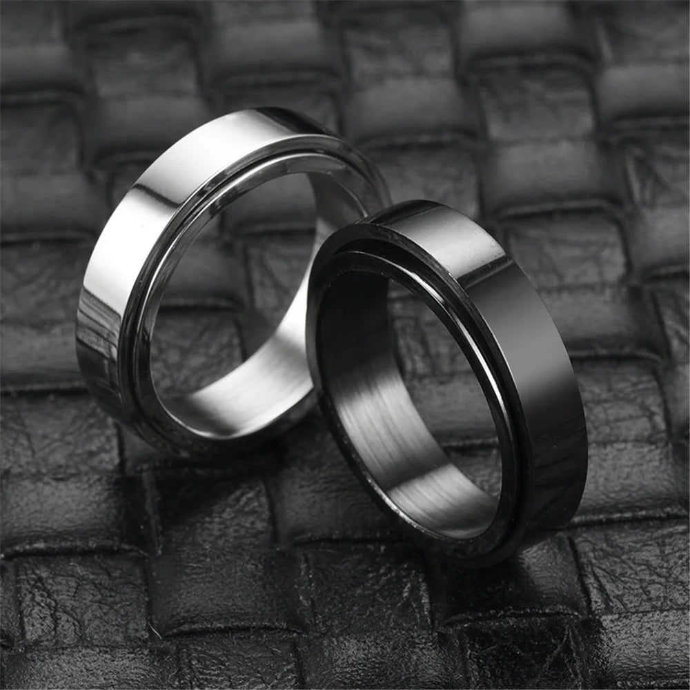 Anxiety Fidget Spinner Stainless Steel Black Rings Simple Titanium Steel Ring for Men Women High Quality Anti Stress Jewelry