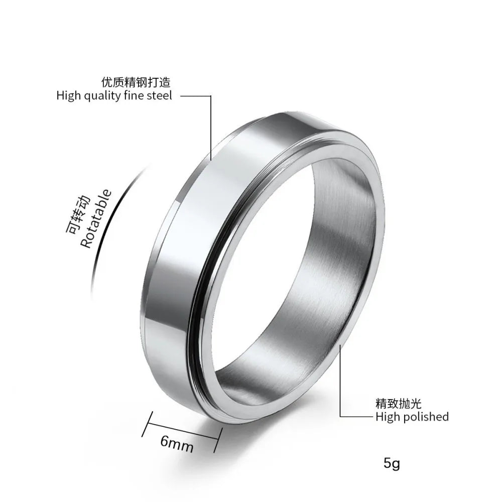 Anxiety Fidget Spinner Stainless Steel Black Rings Simple Titanium Steel Ring for Men Women High Quality Anti Stress Jewelry