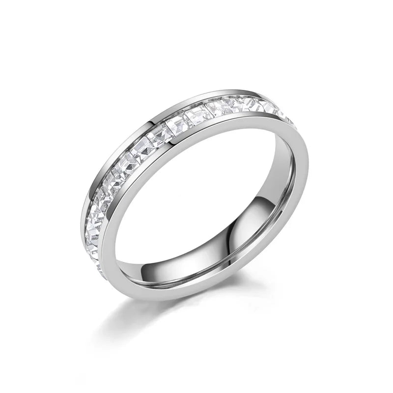 Titanium Steel Zircon Ring for 18K Gold Plated Double/Single Row Crystal Ring Waterproof Tarnish Free Wedding Couple Jewelry