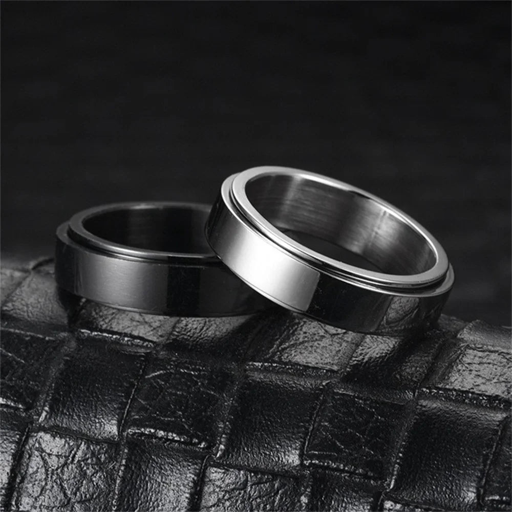 Anxiety Fidget Spinner Stainless Steel Black Rings Simple Titanium Steel Ring for Men Women High Quality Anti Stress Jewelry
