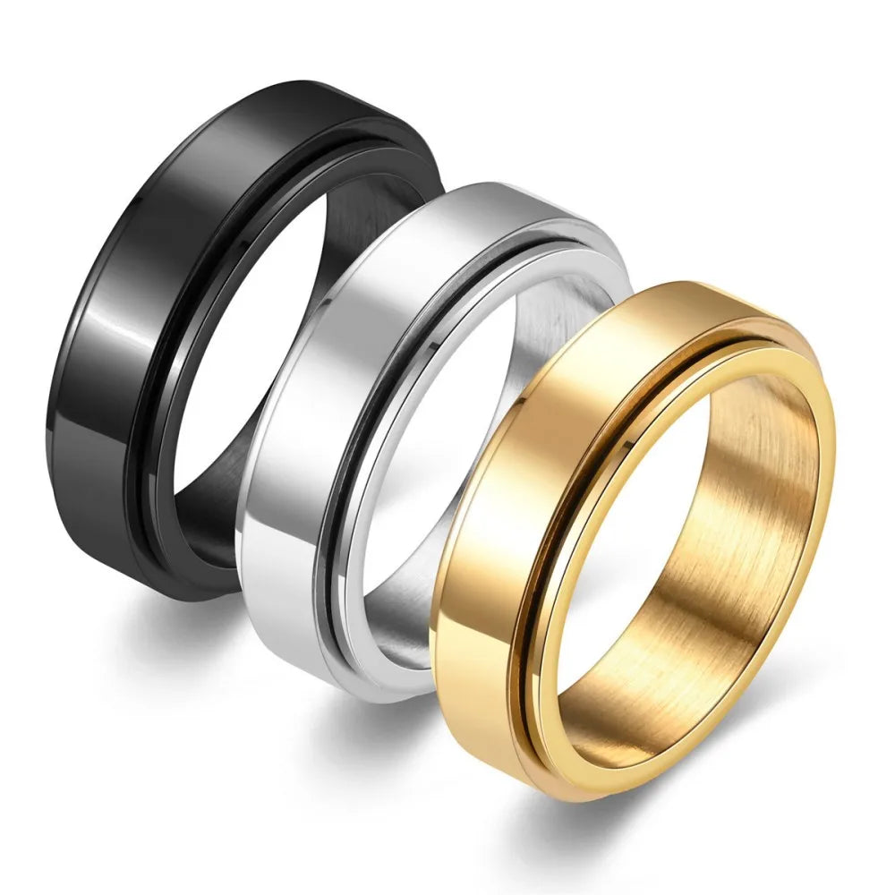Anxiety Fidget Spinner Stainless Steel Black Rings Simple Titanium Steel Ring for Men Women High Quality Anti Stress Jewelry